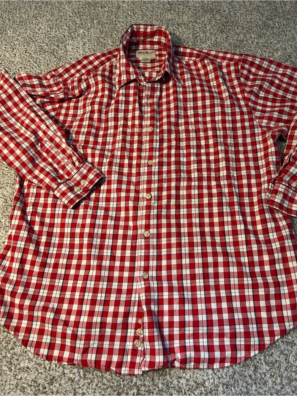Eddie Bauer Red and White Check Button-Down Shirt